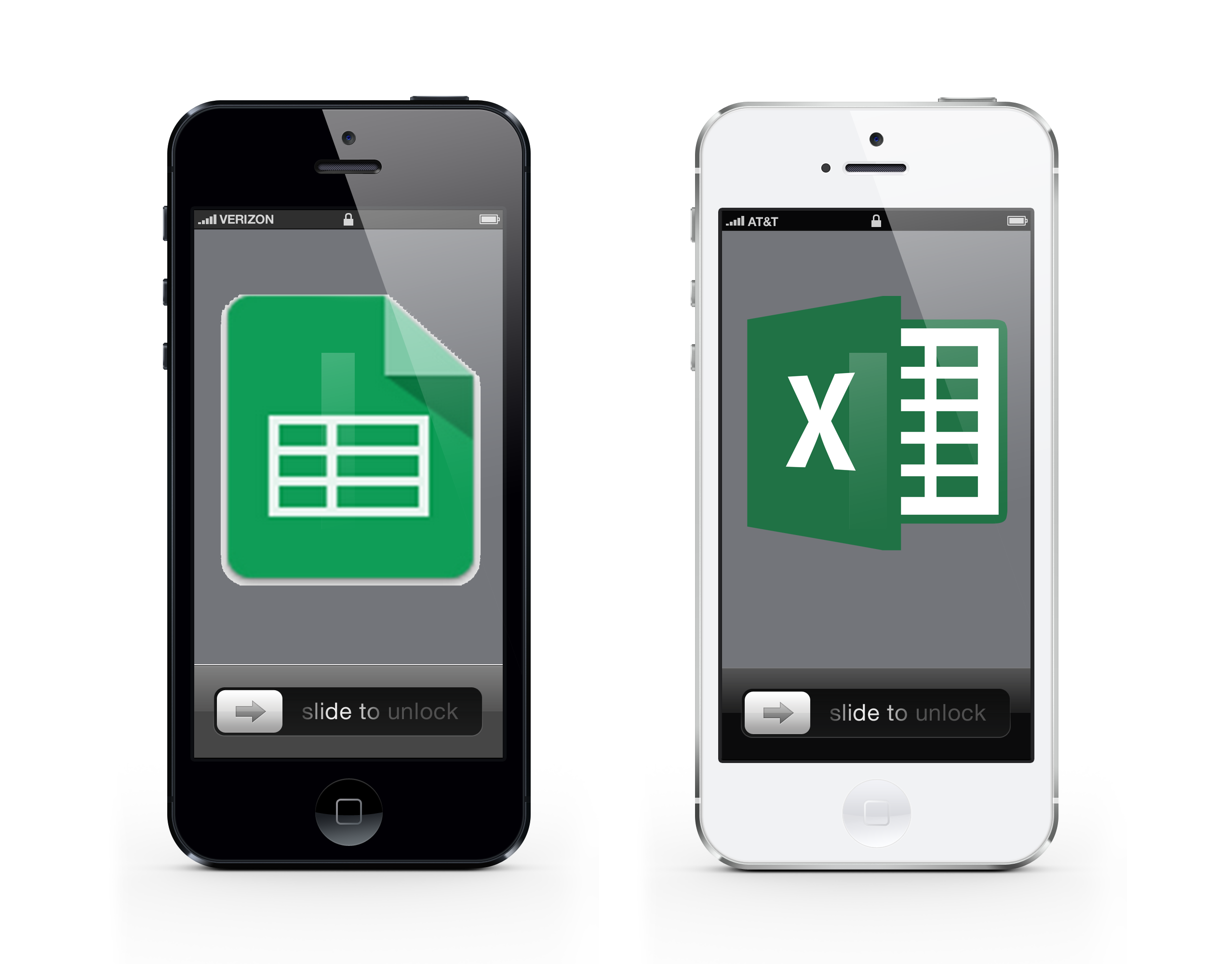 two phone, Excel & Google Spreadsheets icons to symbolize texting from spreadsheets